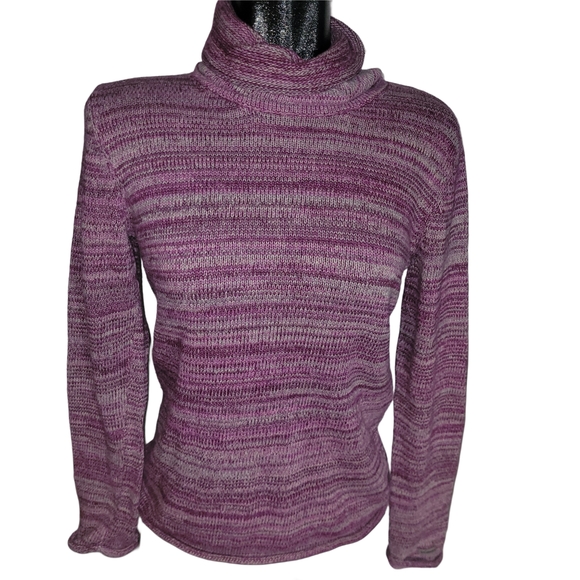 Columbia Purple and Pink Striped Wool Blend Turtleneck Sweater L - Picture 1 of 6